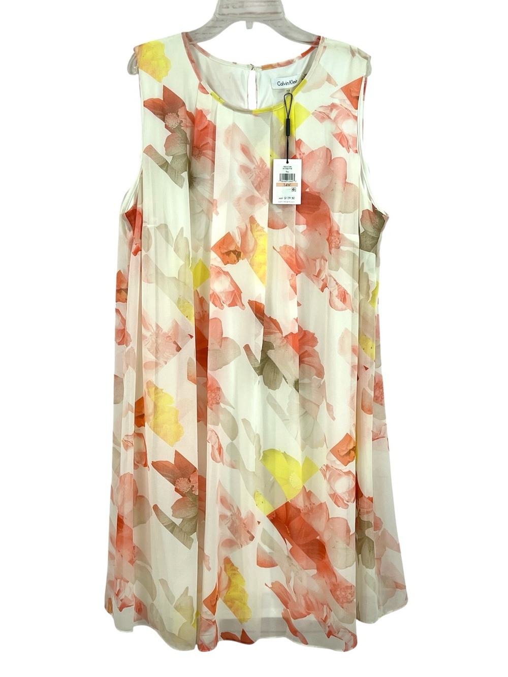 NWT Calvin Klein Floral Chiffon Trapeze Swing Mini Dress - Picture 10 of 11